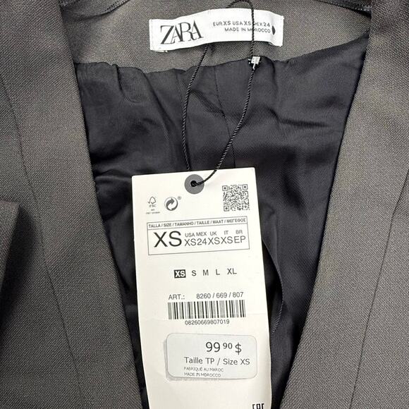 NWT ZARA Crop Blazer with Gold Buttons XS Dark Gray - Picture 7 of 12